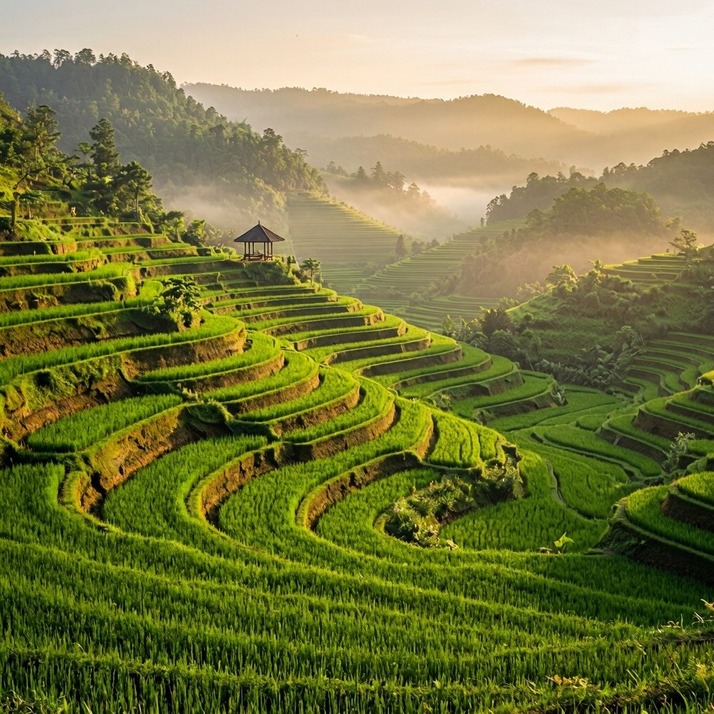 Bali rice terraces at golden hour