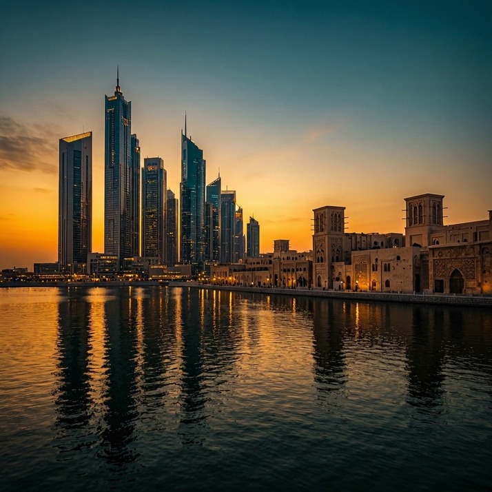 Dubai creek skyline at dusk