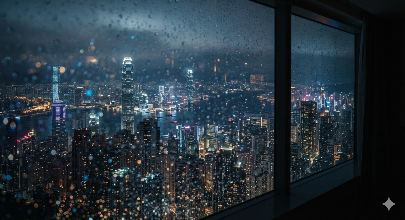 Night city hotel window