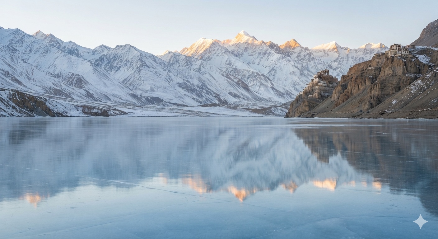 Frozen Spiti lake winter